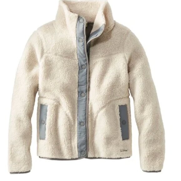 L.L. Bean Womans Bean's Sherpa Fleece Snap Button Jacket Size 2X Beige Outdoor - Picture 1 of 12